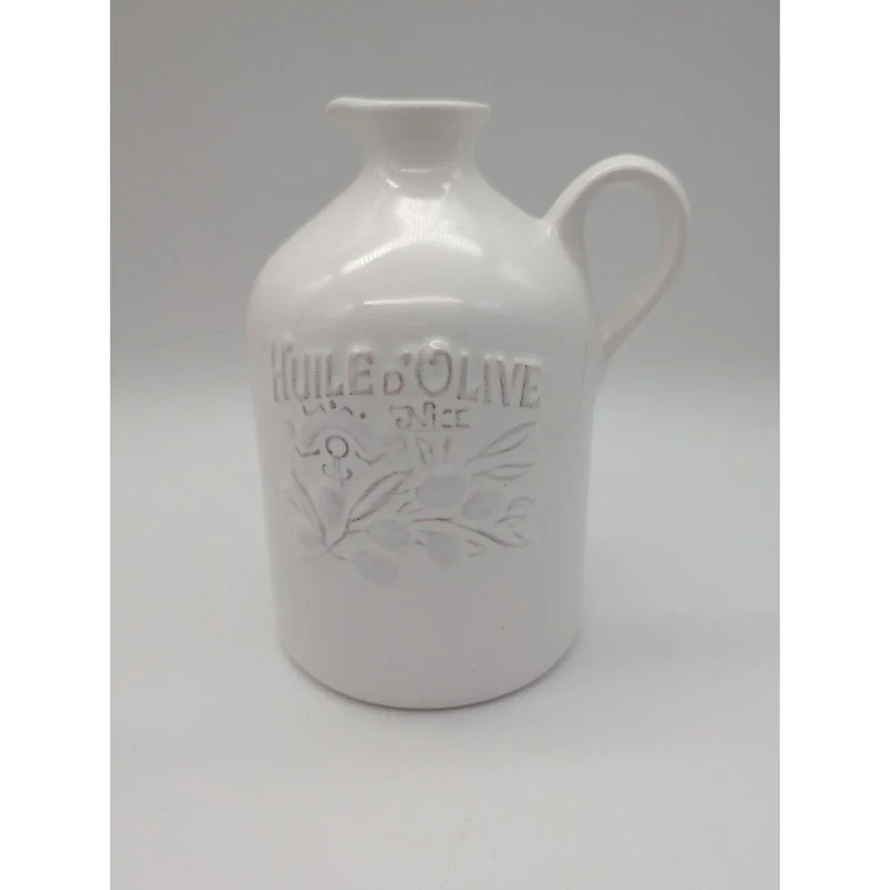 Kiss That Frog Clos Du Manoir Olive Oil Jug White Minimalist European Cottage